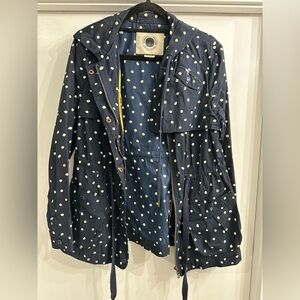 Anthropologie Daughters of the Liberation sz 8 navy polka dot hooded raincoat